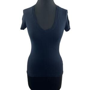 JAMES PERSE Estilo Blue Top Cotton Ribbed Scoop Neck Pullover Standard Fit Sz 0